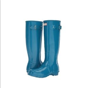 Hunter Tall Gloss Ocean Blue Womens Rain Boot 5 US